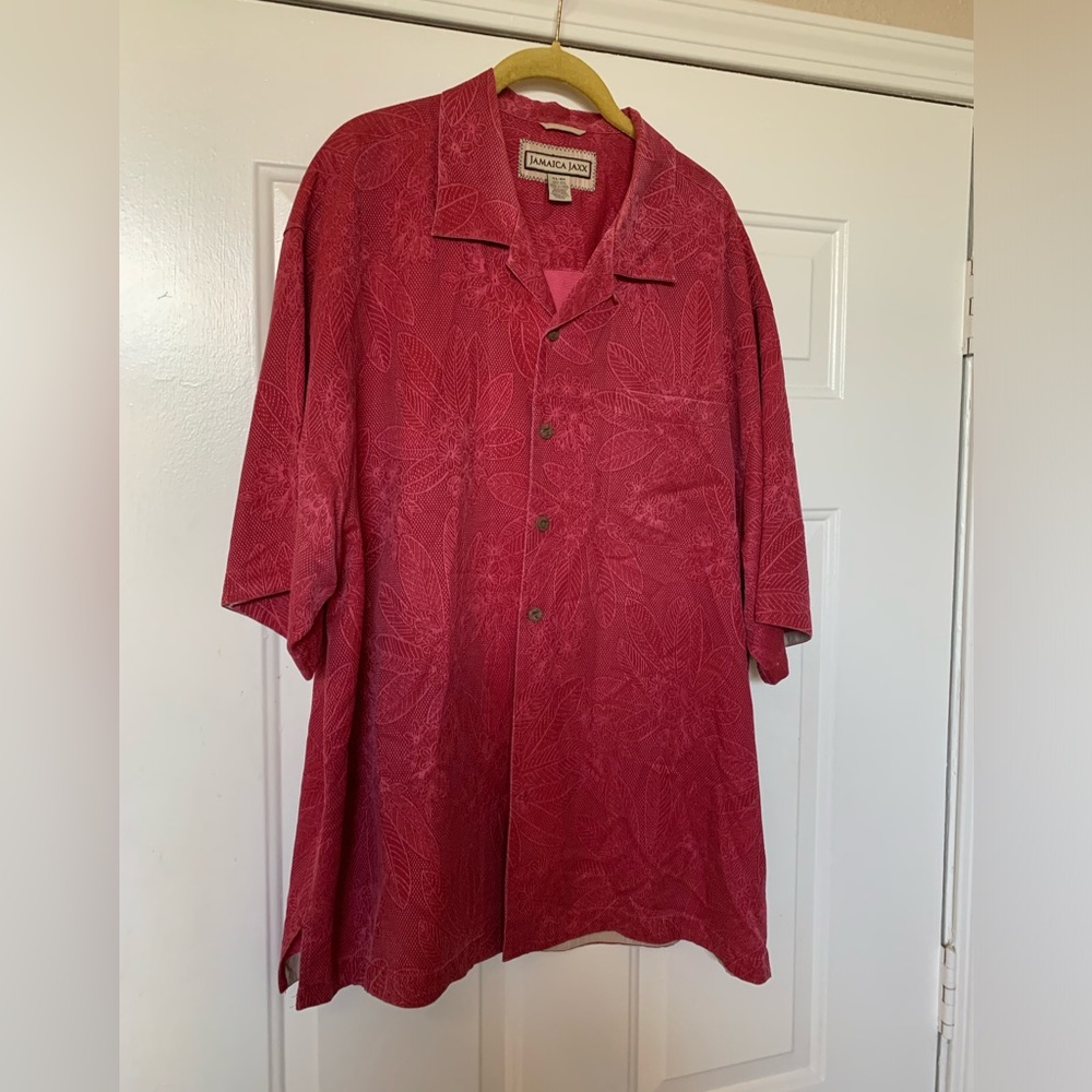 Jamaica Jaxx  Mens Silk Short Sleeve Red Button Down Hawaiian Shirt (3)🌴
